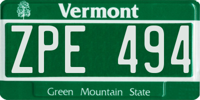 VT license plate ZPE494