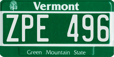VT license plate ZPE496
