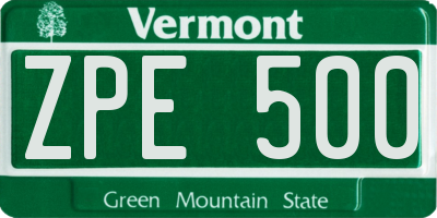 VT license plate ZPE500