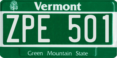 VT license plate ZPE501