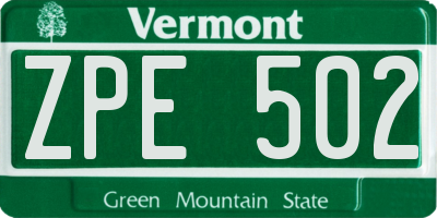 VT license plate ZPE502