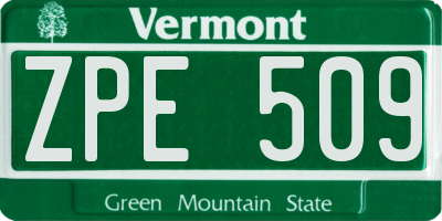 VT license plate ZPE509