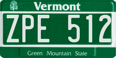 VT license plate ZPE512
