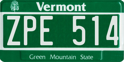 VT license plate ZPE514