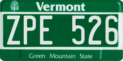 VT license plate ZPE526