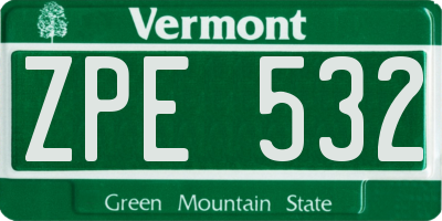 VT license plate ZPE532