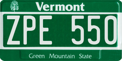 VT license plate ZPE550