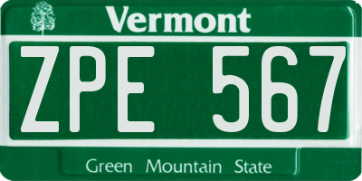 VT license plate ZPE567