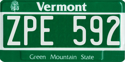 VT license plate ZPE592