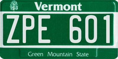 VT license plate ZPE601