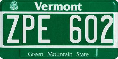 VT license plate ZPE602