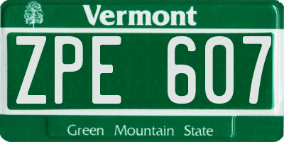 VT license plate ZPE607