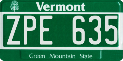 VT license plate ZPE635