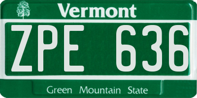 VT license plate ZPE636