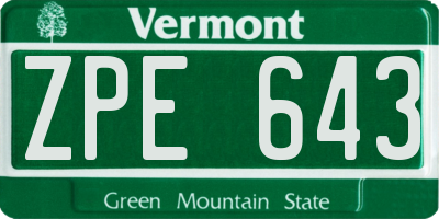 VT license plate ZPE643