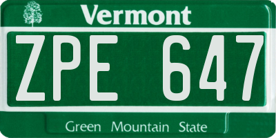 VT license plate ZPE647