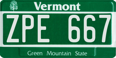 VT license plate ZPE667