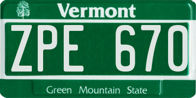 VT license plate ZPE670