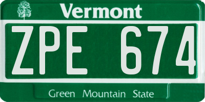 VT license plate ZPE674