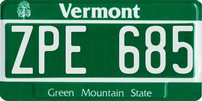 VT license plate ZPE685