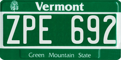 VT license plate ZPE692