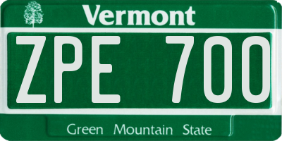 VT license plate ZPE700