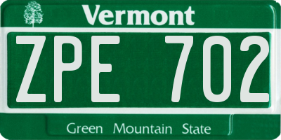 VT license plate ZPE702
