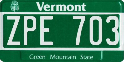 VT license plate ZPE703