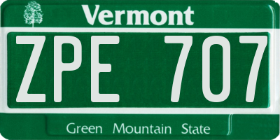 VT license plate ZPE707