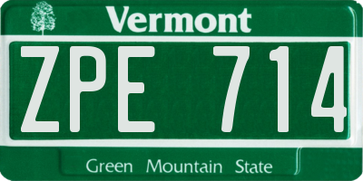 VT license plate ZPE714