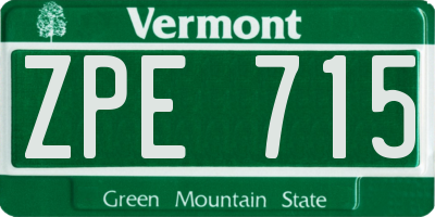 VT license plate ZPE715