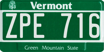 VT license plate ZPE716