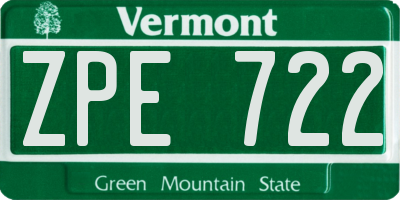 VT license plate ZPE722