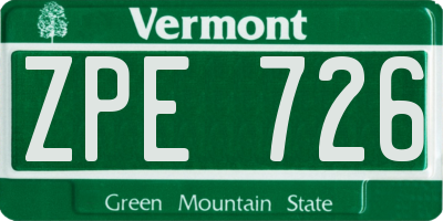 VT license plate ZPE726