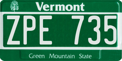 VT license plate ZPE735