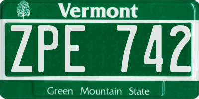 VT license plate ZPE742