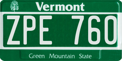 VT license plate ZPE760