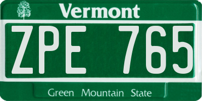 VT license plate ZPE765