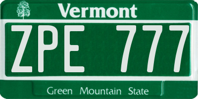 VT license plate ZPE777
