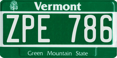 VT license plate ZPE786