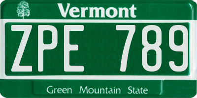 VT license plate ZPE789