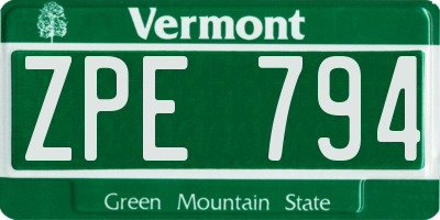 VT license plate ZPE794