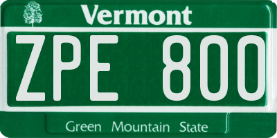 VT license plate ZPE800
