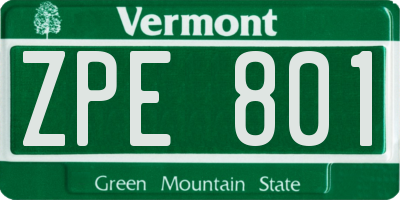 VT license plate ZPE801