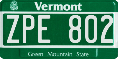 VT license plate ZPE802