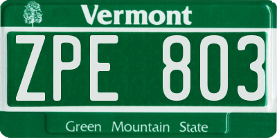 VT license plate ZPE803