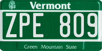 VT license plate ZPE809