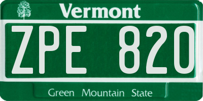 VT license plate ZPE820