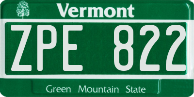 VT license plate ZPE822