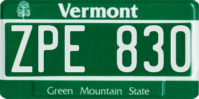 VT license plate ZPE830